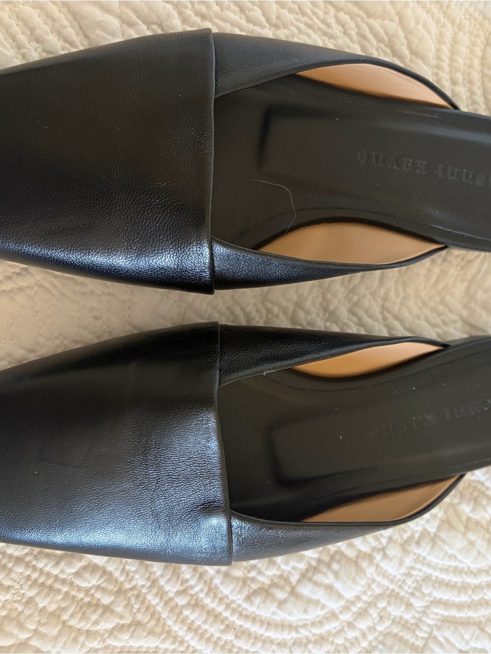 Jenni Kayne Mia Black Square-Toe Leather Flats Mules Shoes - Picture 2 of 6